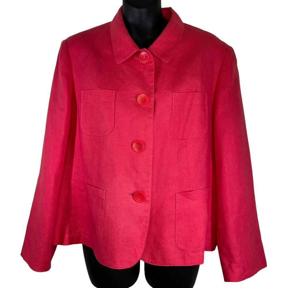 Talbots Petites Irish Linen Blazer Jacket‎ 4 Button Lined Salmon Color Size 16
